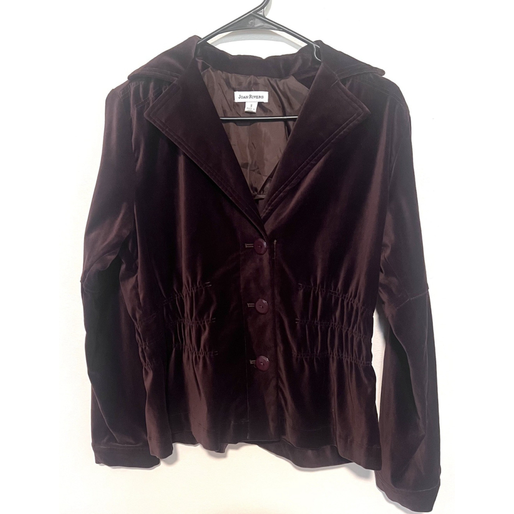 Vintage Joan Rivers Velvet Blazer Womens Small Brown Boho Hippie Peplum Corset